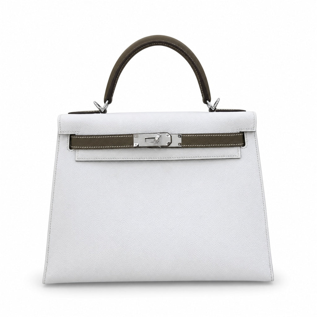 Kelly 25cm/28cm Epsom Leather 10 Craie Milkshake White 18 Etoupe Elephant Gray Top Handmade! Counter quality!