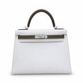 Kelly 25cm/28cm Epsom Leather 10 Craie Milkshake White 18 Etoupe Elephant Gray Top Handmade! Counter quality!