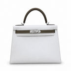 Kelly 25cm/28cm Epsom Leather 10 Craie Milkshake White 18 Etoupe Elephant Gray Top Handmade! Counter quality!