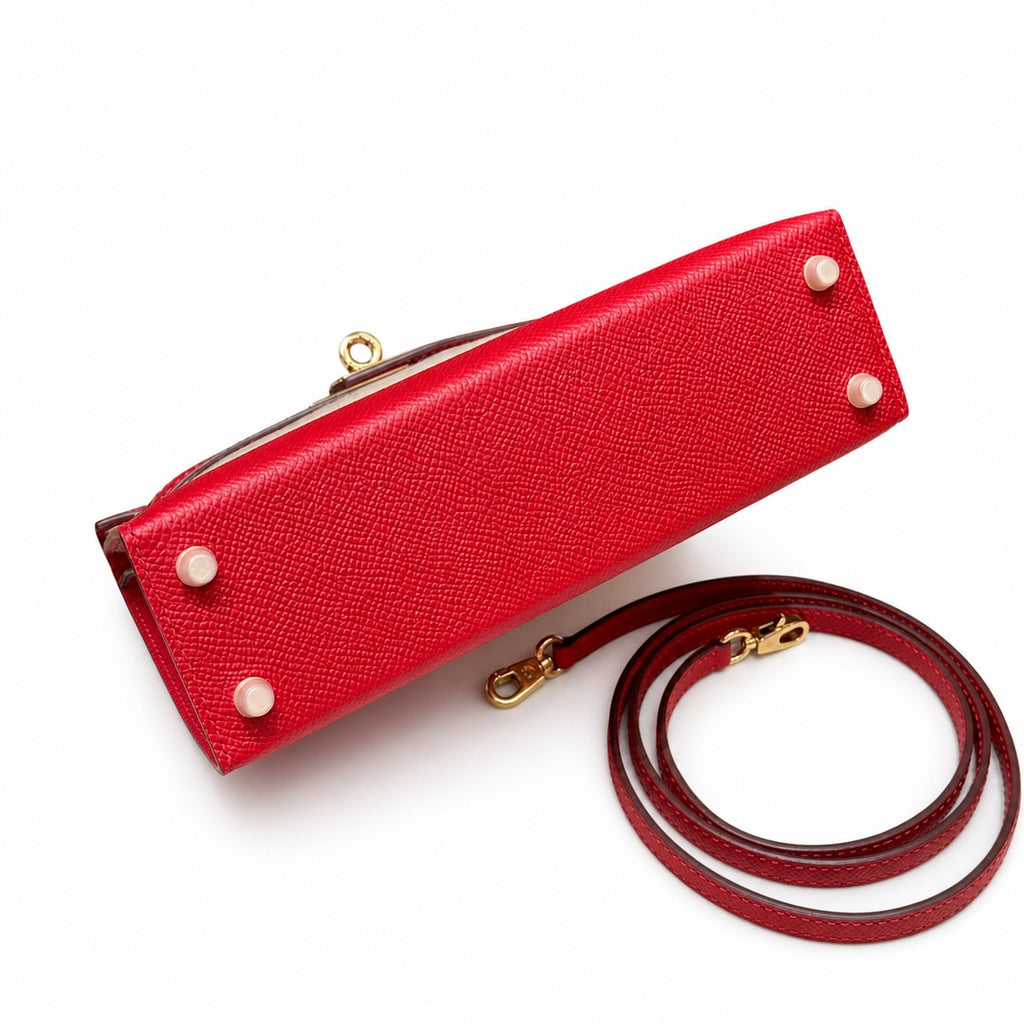 Style: mini kelly Color: Q5/Rouge casaque Size: 19*12*5.5cm Leather: epsom From France Hardware: gold Mini Kelly second generation, national flag red, French imported cowhide, gold buckle, high-end ha