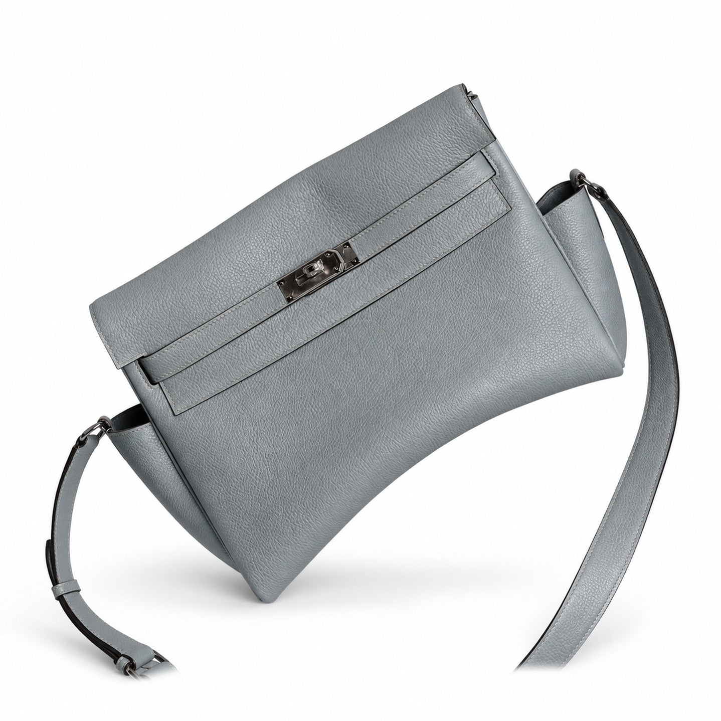 Kelly Messenger messenger bag large size, linen blue Togo leather, 🉑Pre-order Togo calfskin messenger bag. - Flap with swivel hardware - Large internal zip pocket - Internal front pocket - 2 external