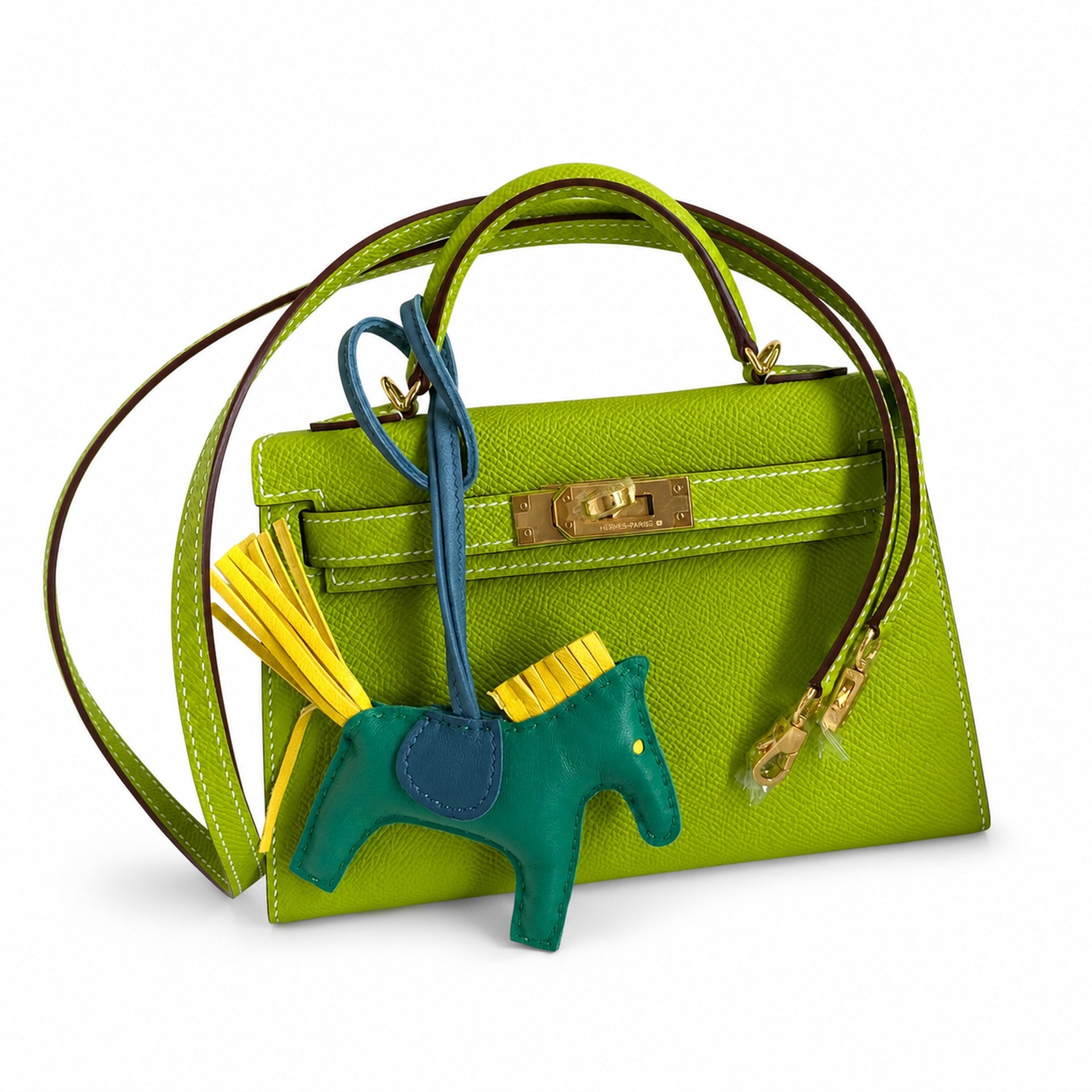 Fully hand-sewn👉Second generation Mini Kelly 19cm imported Epsom leather candy green gold and silver buckle