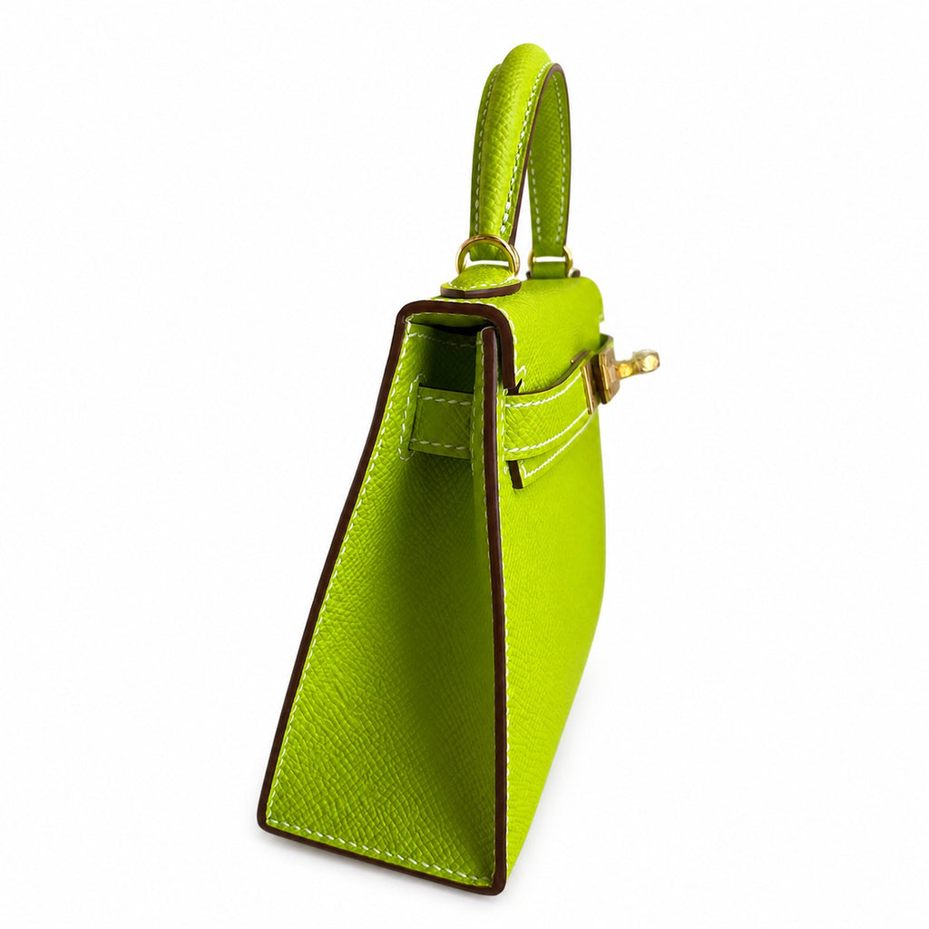 Fully hand-sewn👉Second generation Mini Kelly 19cm imported Epsom leather candy green gold and silver buckle