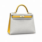 Kelly 28cm Epsom Leather S2 Trench Windbreaker Gray and 9D Jaune Amber Top Handmade! Counter quality!