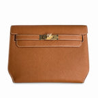 Customer order💕 kelly depeches25 golden brown epsom gold buckle hand-stitched men's handbag🎉