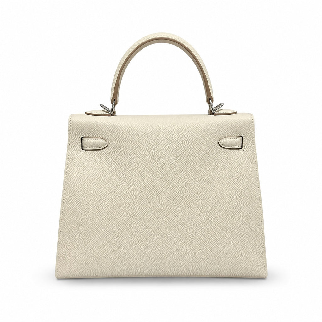 kelly25cm, i2/Nata, Epsom, sliver, all handmade‼ ️Kelly 25cm, cream white, palm print, silver buckle, high-end handmade exclusive customization‼ ️Purely hand-made nails, hand-engraved hardware, fine s
