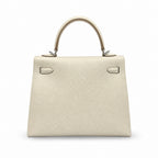 kelly25cm, i2/Nata, Epsom, sliver, all handmade‼ ️Kelly 25cm, cream white, palm print, silver buckle, high-end handmade exclusive customization‼ ️Purely hand-made nails, hand-engraved hardware, fine s