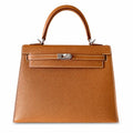Kelly25cm Epsom original palm print leather ck37 golden brown Gold silver buckle PHW top quality fully hand-sewn Stock