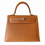 Kelly25cm Epsom original palm print leather ck37 golden brown Gold silver buckle PHW top quality fully hand-sewn Stock