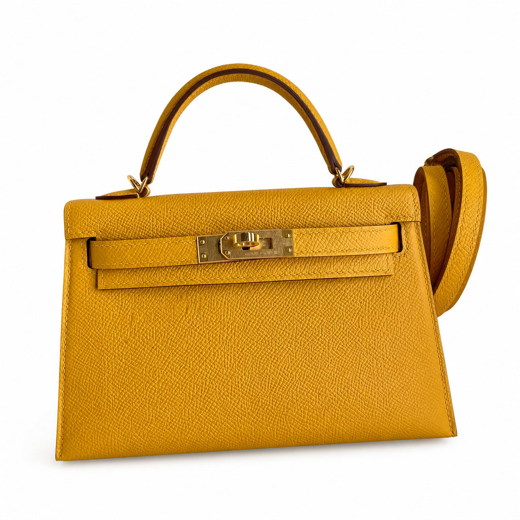 Fully hand-sewn👉Second generation Mini Kelly 19cm imported Epsom leather amber yellow gold buckle
