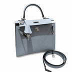 kelly25cm, J7/Blue lin, Epsom, sliver, all handmade‼ ️Kelly 25cm, linen blue, palm print, silver buckle, high-end handmade exclusive customization‼ ️Purely hand-made nails, hand-engraved hardware, fin