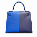Kelly 28cm Epsom leather 73 Bleu Saphir sapphire blue combined with 71 Bleu France French blue top handcraft! Counter quality!
