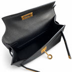 Second generation Mini Kelly 19cm Epsom leather black gold buckle