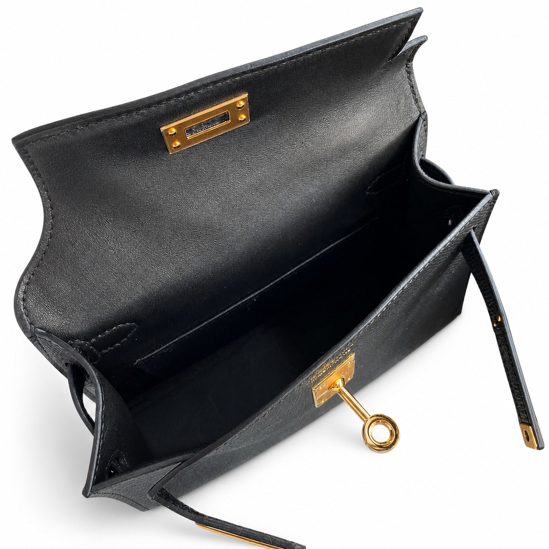 Second generation Mini Kelly 19cm Epsom leather black gold buckle