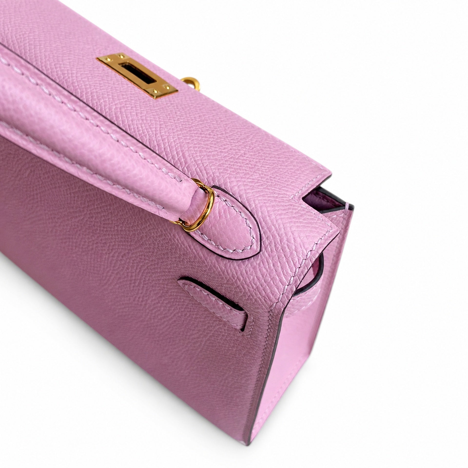 Fully hand-sewn👉Second generation Mini Kelly 19cm imported Epsom leather, malva purple, gold buckle