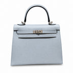 kelly25cm, J7/Blue lin, Epsom, sliver, all handmade‼ ️Kelly 25cm, linen blue, palm print, silver buckle, high-end handmade exclusive customization‼ ️Purely hand-made nails, hand-engraved hardware, fin