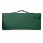 Kelly cut 31 clutch epsom malachite green silver buckle in stock