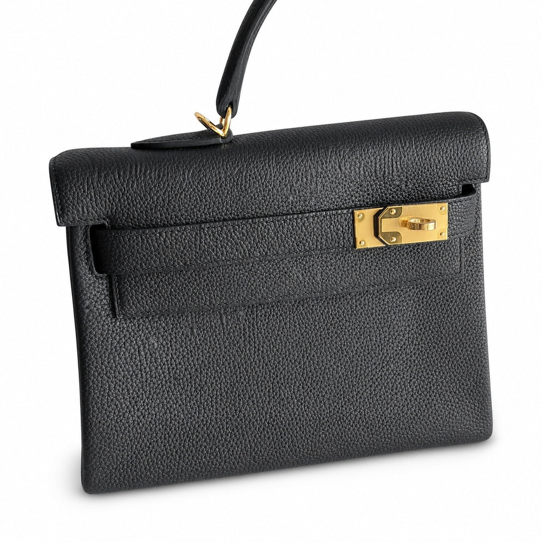 Kelly40cm togo original royal calfskin ck89 black top craftsmanship wax thread full stitching gold buckle