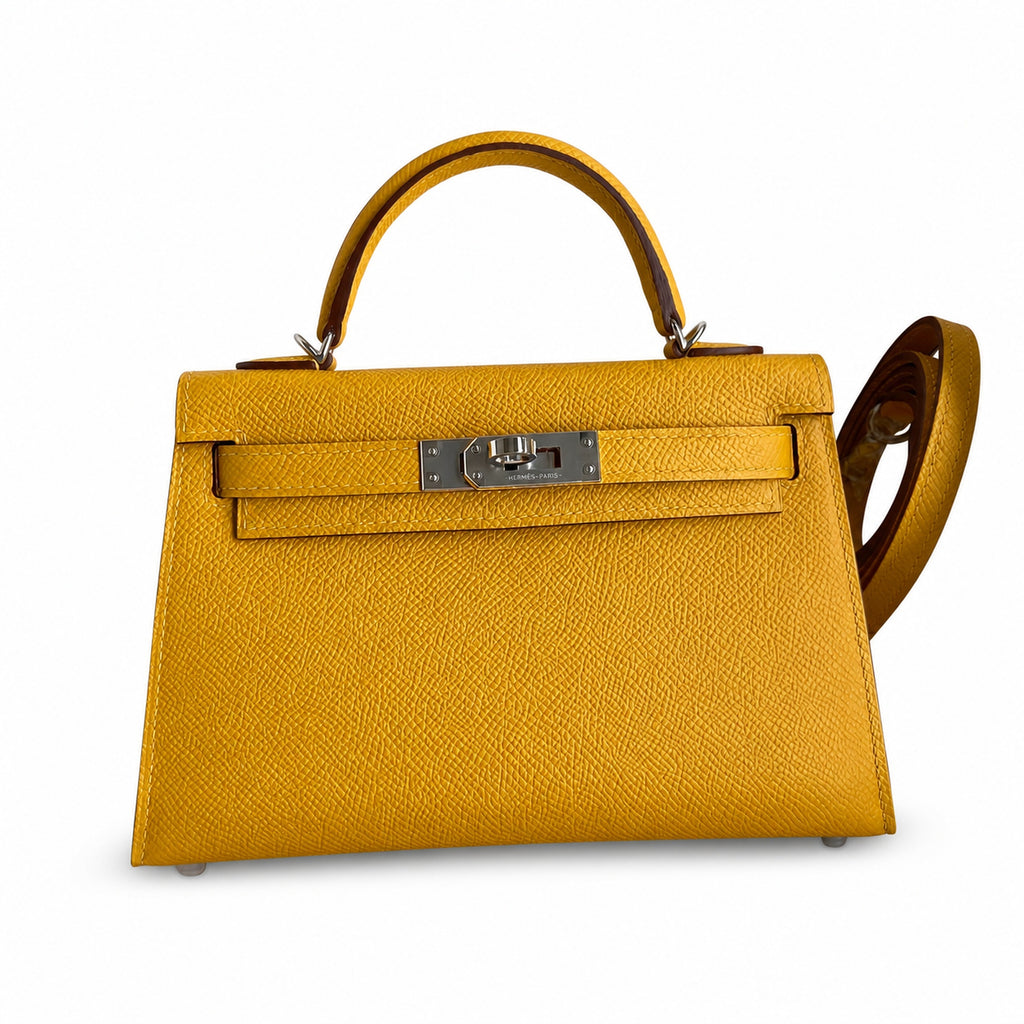 Fully hand-sewn👉Second generation Mini Kelly 19cm imported Epsom leather amber yellow silver buckle