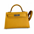 Fully hand-sewn👉Second generation Mini Kelly 19cm imported Epsom leather amber yellow silver buckle