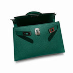 mini kelly 2, U4/Vert Verigo, Epsom, silver, 19cm, all handmade‼ ️Mini Kelly II, velvet green, palm print, silver buckle, 19cm, high-end fully handmade and customized‼ ️Purely hand-made nails, hand-en