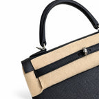 Black, gold and silver buckle, Kelly 25, imported Epsom