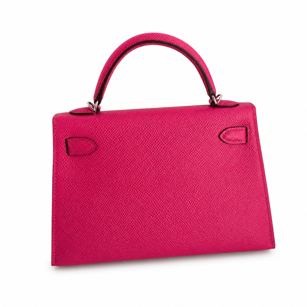 Ready stock: Fully hand-stitched 👉Second generation Mini Kelly 19cm imported Epsom leather pink silver buckle