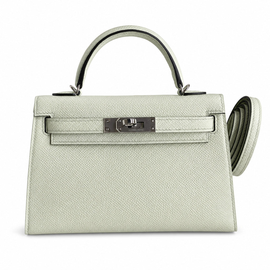 Ready stock: Fully hand-stitched 👉Second generation Mini Kelly 19cm imported Epsom leather bubble green silver buckle