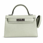 Ready stock: Fully hand-stitched 👉Second generation Mini Kelly 19cm imported Epsom leather bubble green silver buckle