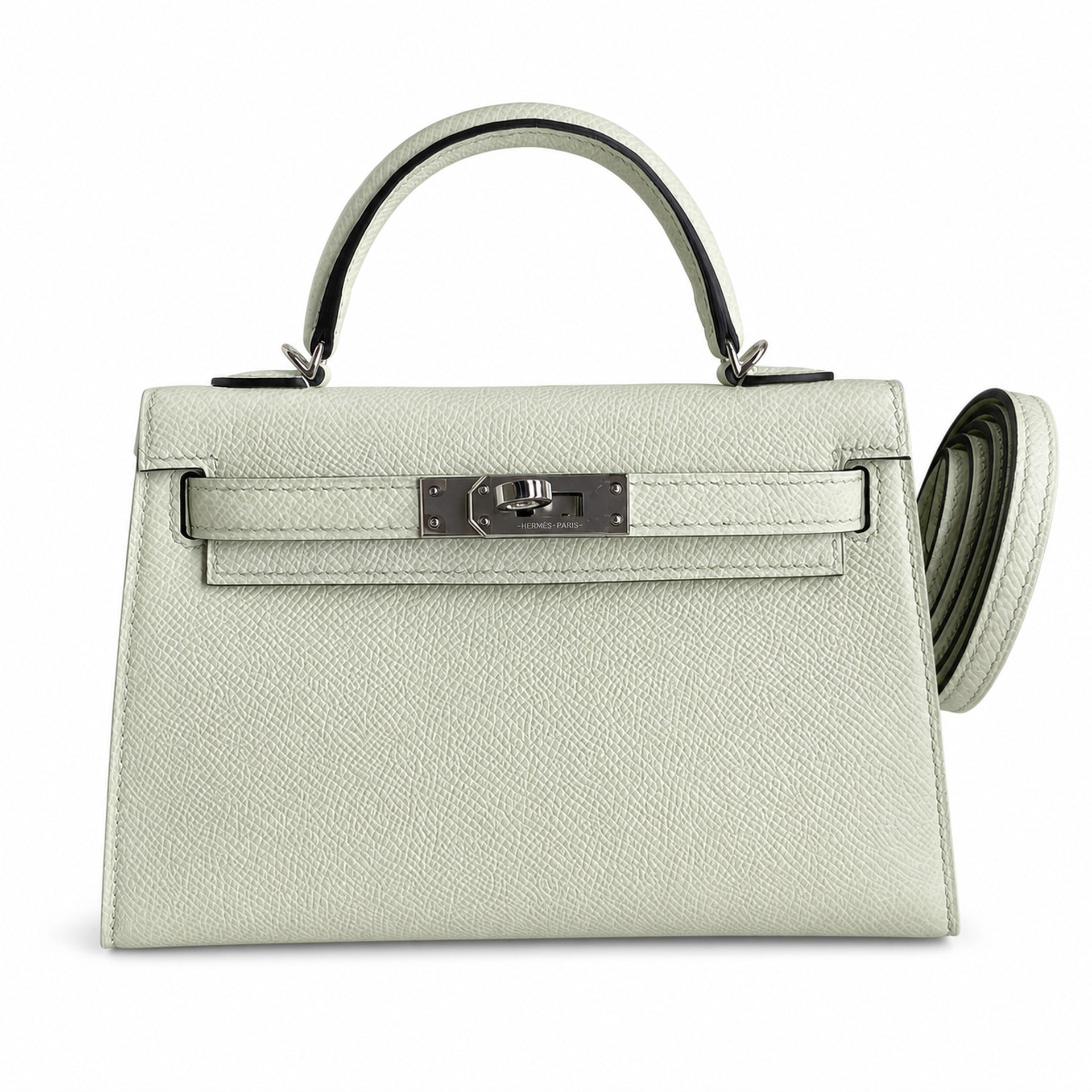 Ready stock: Fully hand-stitched 👉Second generation Mini Kelly 19cm imported Epsom leather bubble green silver buckle