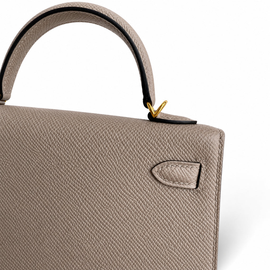 Fully hand-sewn👉Second generation Mini Kelly 19cm imported Epsom leather asphalt gray gold buckle