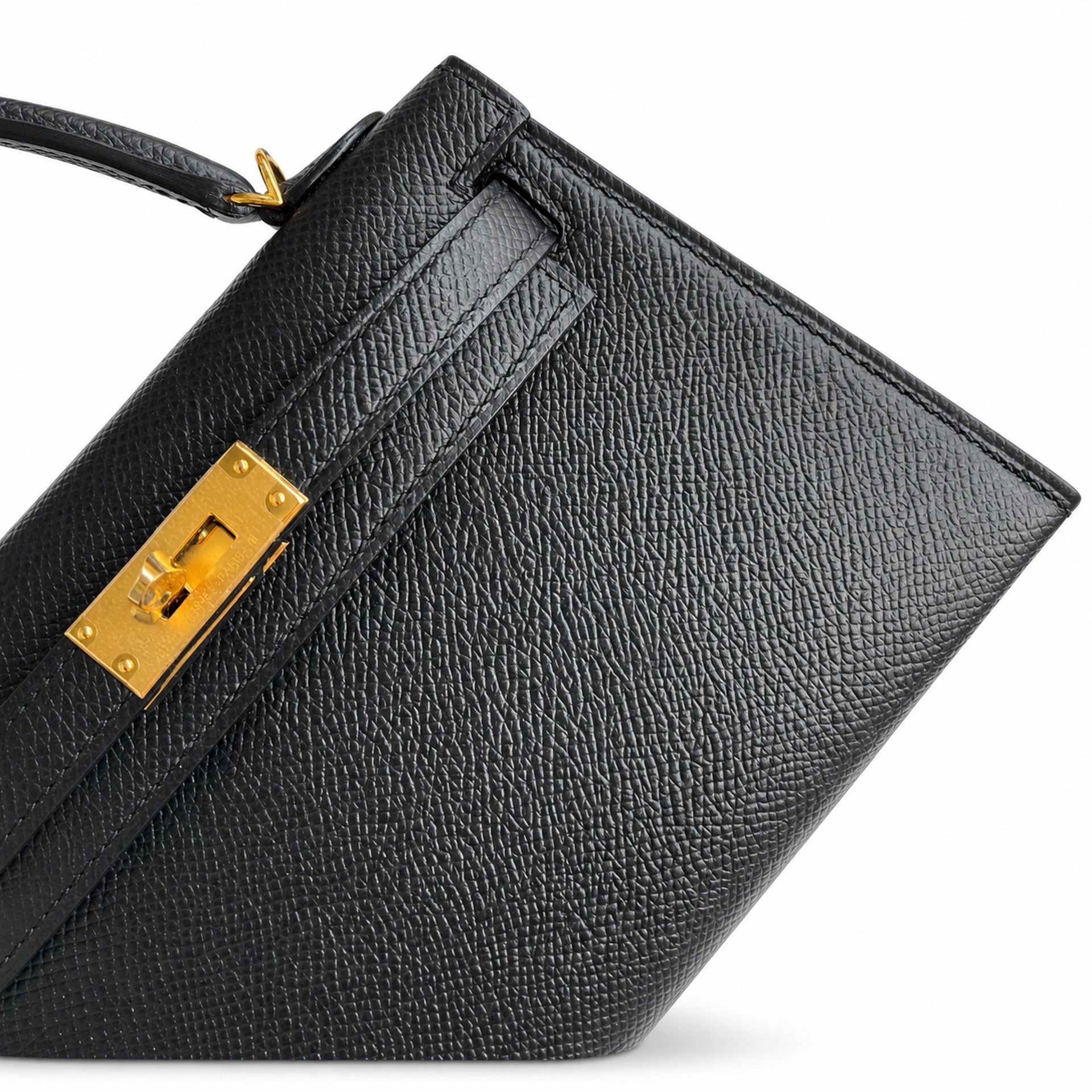 Second generation Mini Kelly 19cm Epsom leather black gold buckle