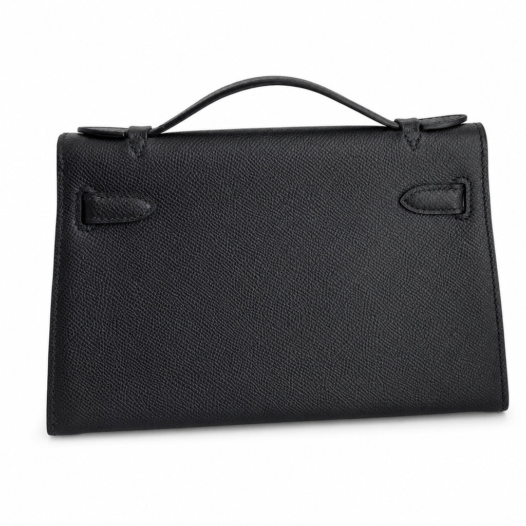 First generation handbag evening bag Kelly 22cm Epsom leather black gold buckle wax thread