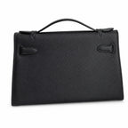 First generation handbag evening bag Kelly 22cm Epsom leather black gold buckle wax thread