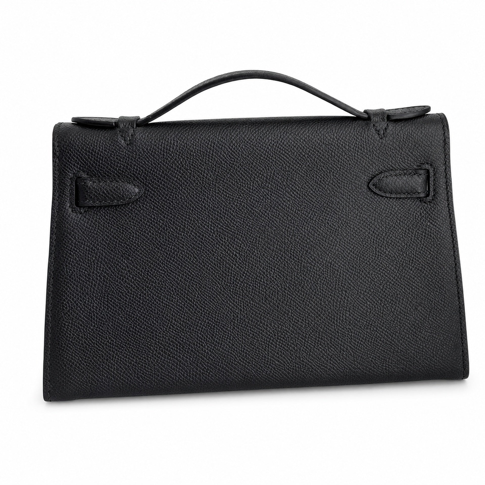 First generation handbag evening bag Kelly 22cm Epsom leather black gold buckle wax thread