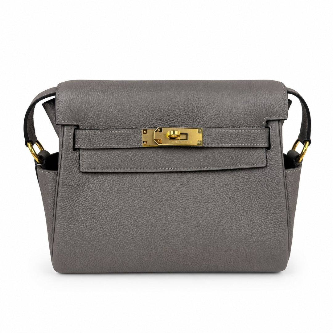 🆕 In stock Kelly Messenger messenger bag for men and women, pewter gray gold buckle, imported leather, all-steel hand-waxed thread, the highest cost performance on the Internet. The classic combinatio