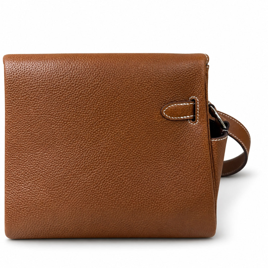 🆕 In stock Kelly Messenger messenger bag for men and women, Fubao leather gold brown silver buckle, imported leather, all-steel hand-waxed thread, the highest cost performance on the entire network. T