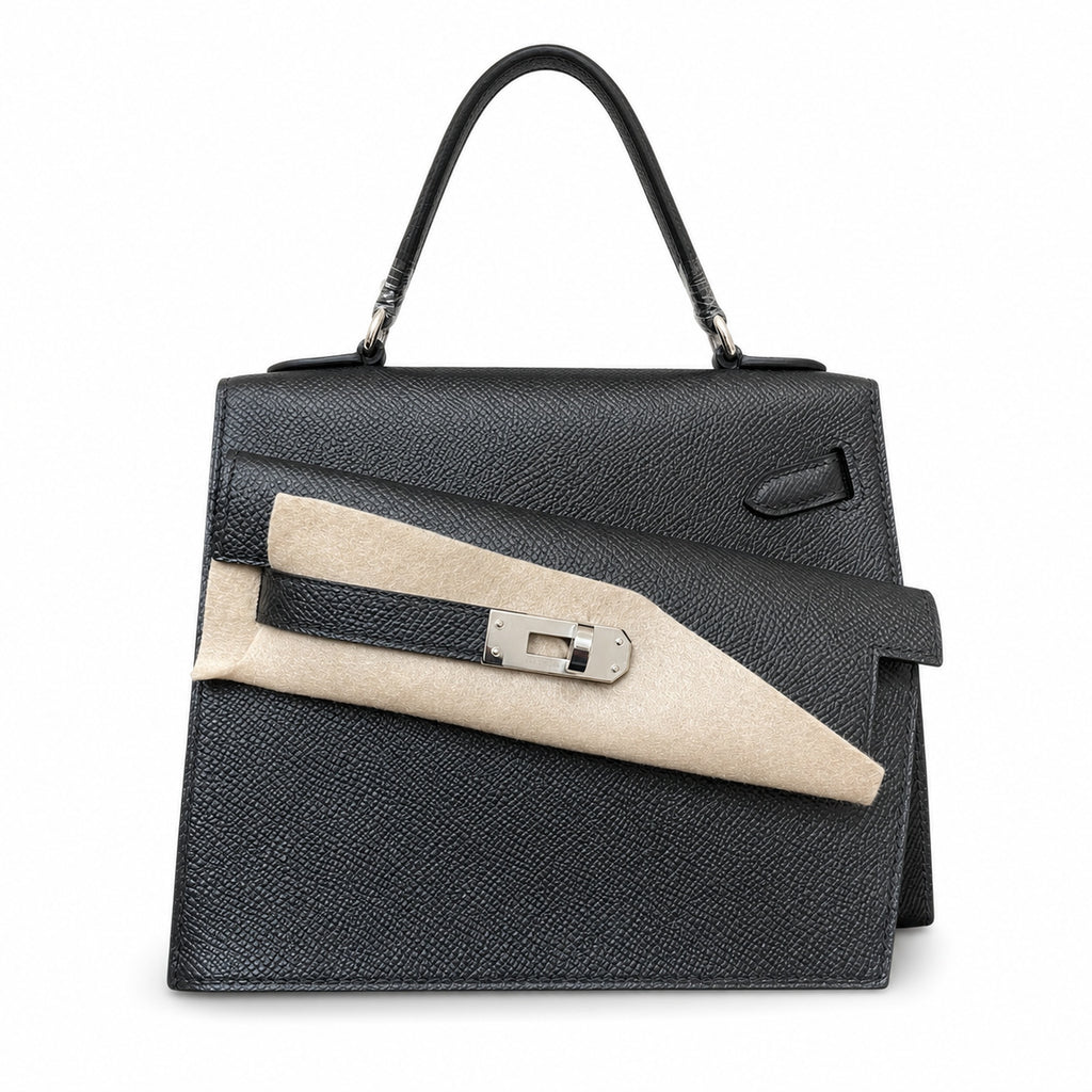 Kelly Desordre 20cm Sellier double-sided Epsom original palm print leather ck89 black Noir silver buckle PHw top hand sewing