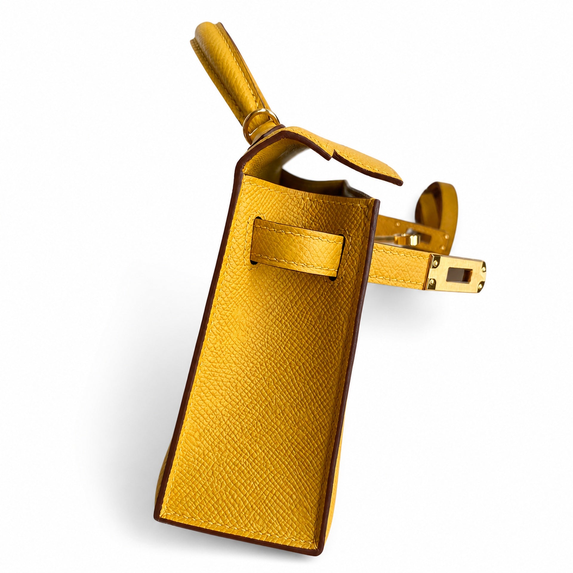 Fully hand-sewn👉Second generation Mini Kelly 19cm imported Epsom leather amber yellow gold buckle