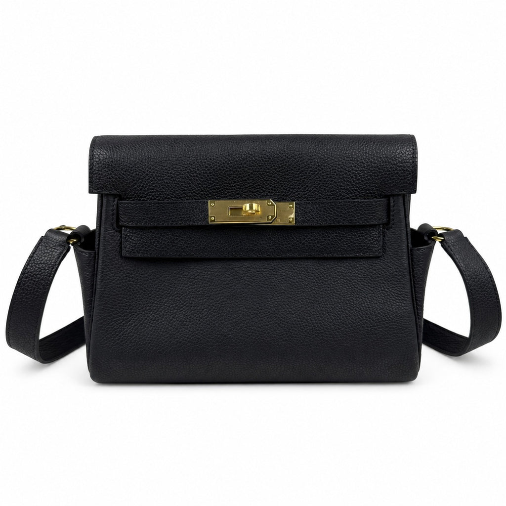 🆕 In stock Kelly Messenger messenger bag for men and women, black gold buckle, imported leather, all-steel hand-waxed thread, the highest cost-effectiveness on the entire network. The classic combinat