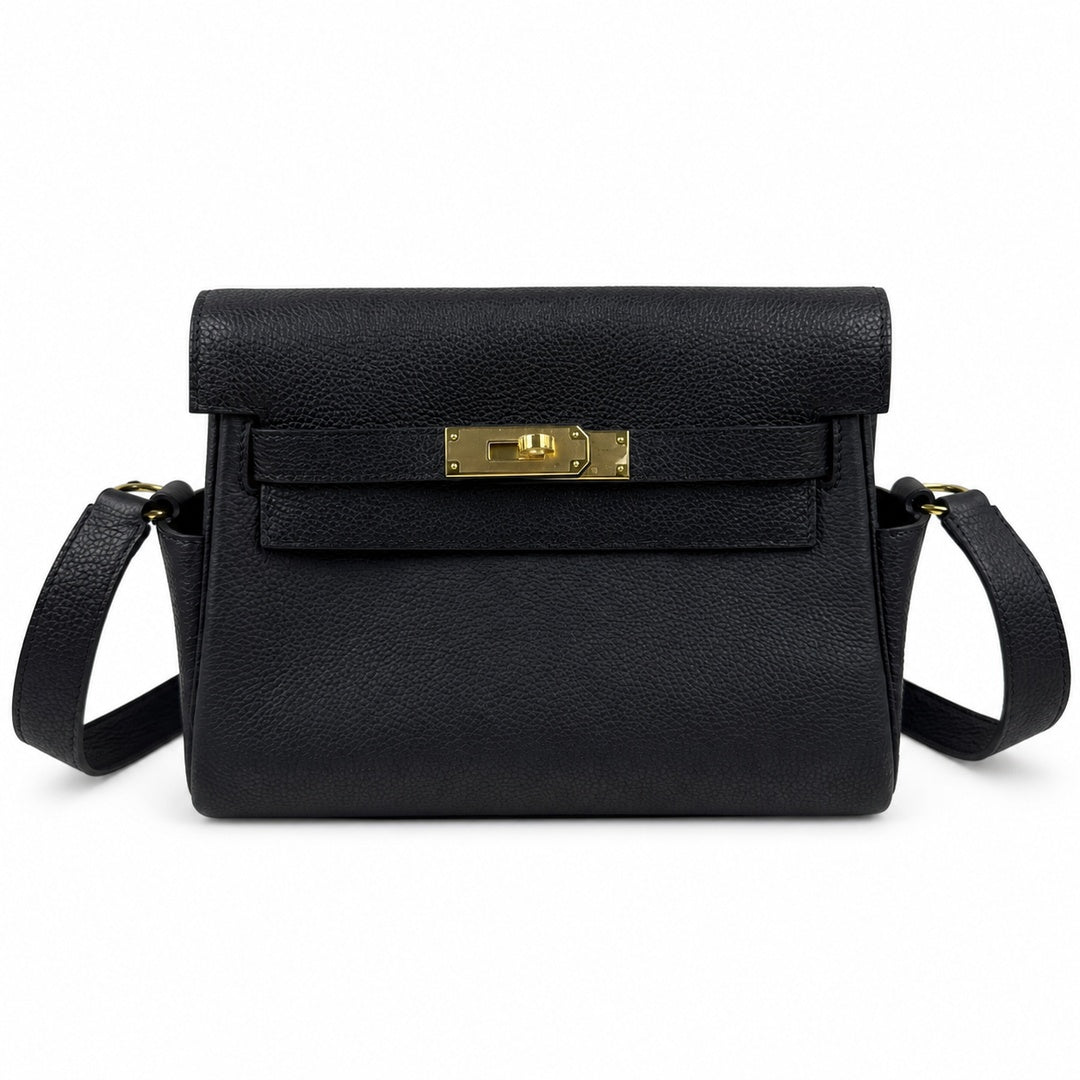 🆕 In stock Kelly Messenger messenger bag for men and women, black gold buckle, imported leather, all-steel hand-waxed thread, the highest cost-effectiveness on the entire network. The classic combinat