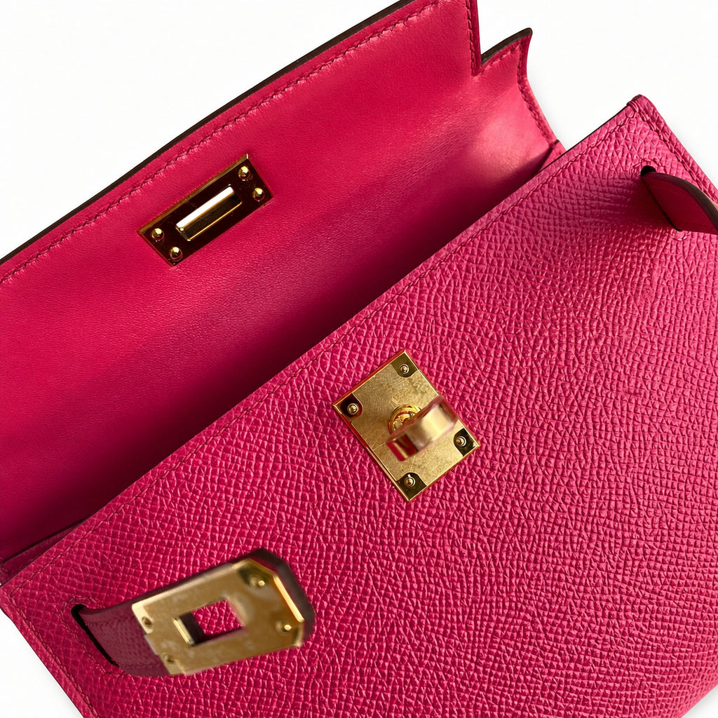 Ready stock: Fully hand-stitched 👉Second generation Mini Kelly 19cm imported Epsom leather pink gold buckle