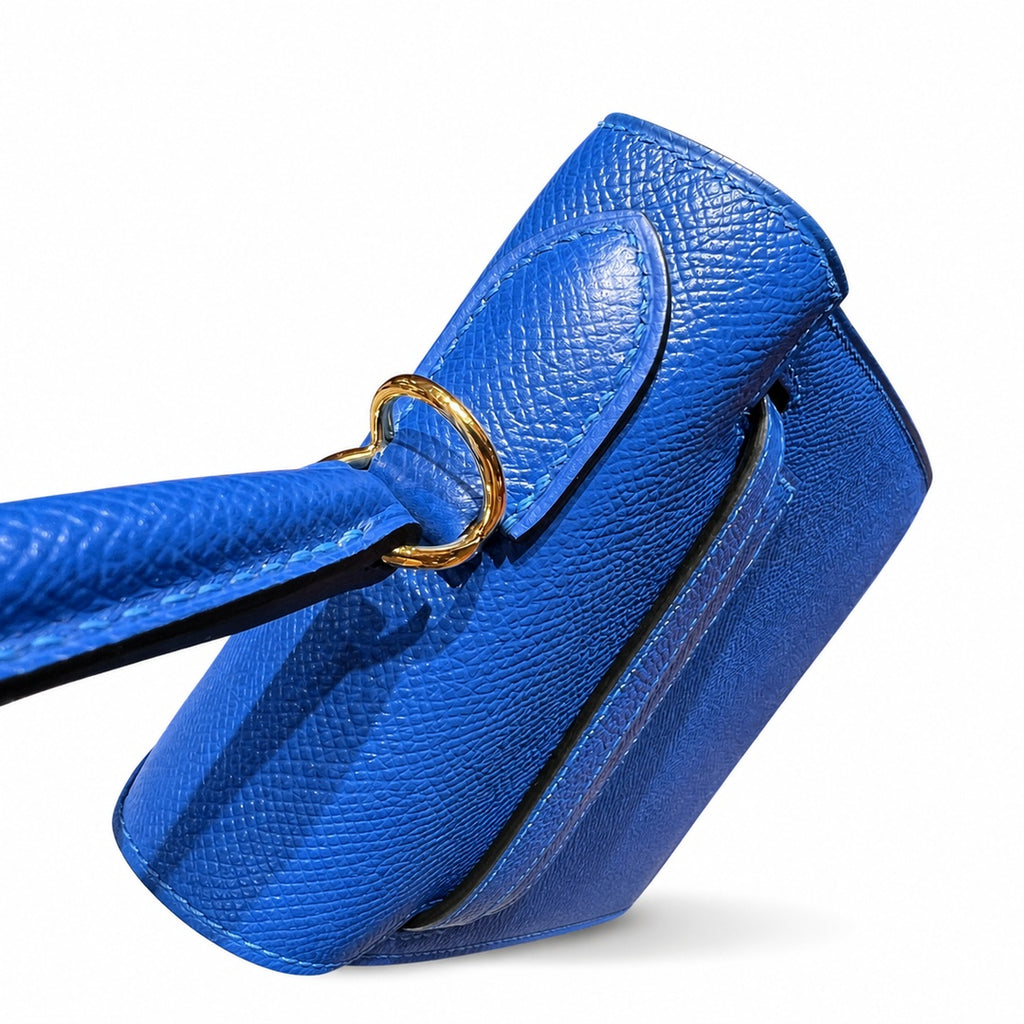 Kelly 28cm Epsom leather 73 Bleu Saphir sapphire blue combined with 71 Bleu France French blue top handcraft! Counter quality!