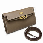 Style: Kelly to go Color: ck18/etoupe Size: 19*11.5*1.5cm Leather: epsom From France Hardware: gold Kelly shoulder crossbody bag, elephant gray, cowhide, gold buckle, high-end handmade exclusive custo