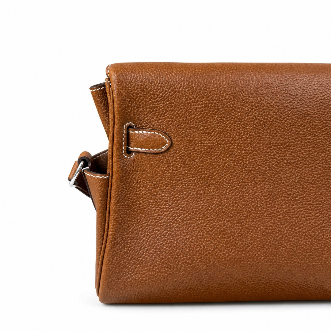 🆕 In stock Kelly Messenger messenger bag for men and women, Fubao leather gold brown silver buckle, imported leather, all-steel hand-waxed thread, the highest cost performance on the entire network. T