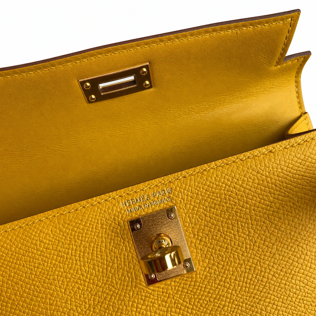 Fully hand-sewn👉Second generation Mini Kelly 19cm imported Epsom leather amber yellow gold buckle
