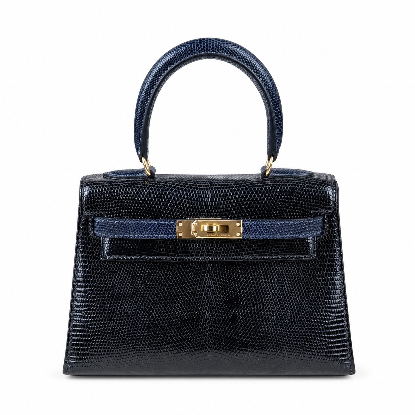 Kelly big ears, black with sapphire blue, original lizard leather, 20cm, completely handmade inside and outside, original hardware, shoulder strap❤️
