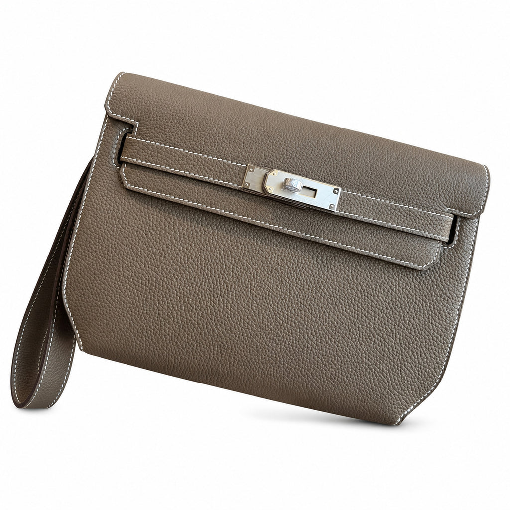 Kelly Depeches 25 clutch, Togo leather (with additional shoulder strap), can be worn cross-body, can be carried by hand or on the wrist, daily needs, seamless switch between business/leisure - central