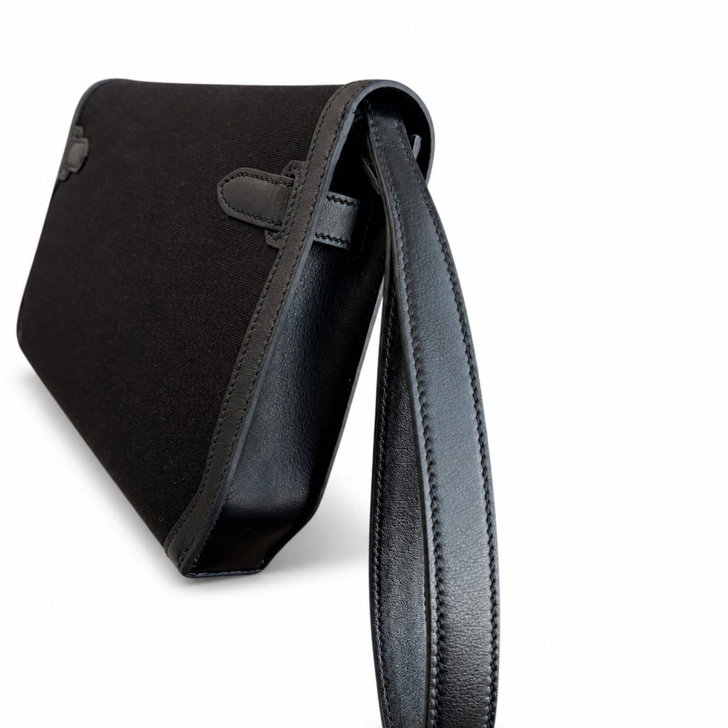 Kelly Depeches 25 clutch, canvas and swift leather (with additional shoulder strap), can be carried cross-body, can be carried by hand or on the wrist, daily needs, seamless switching between business
