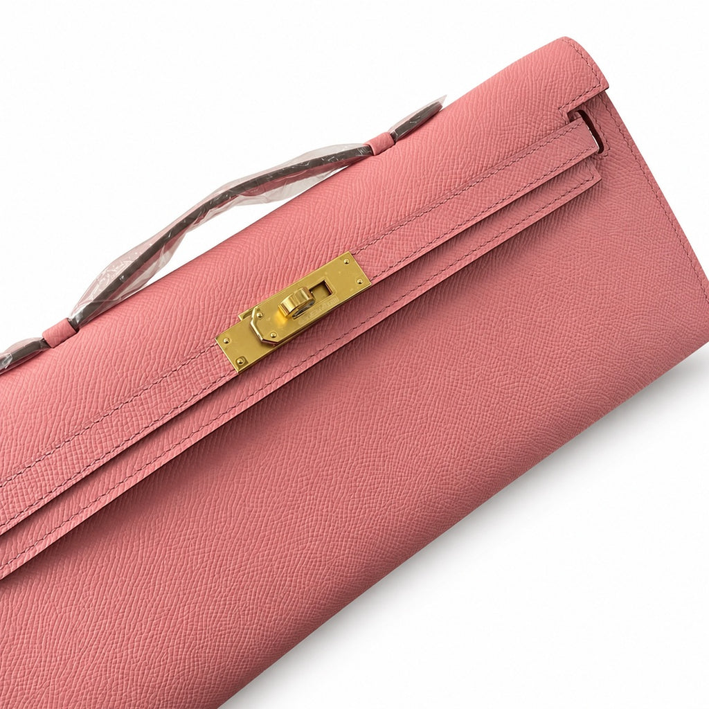 Kelly cut 31 clutch epsom milkshake powder gold buckle in stock